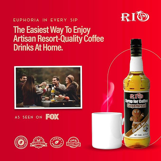 RIO Gingerbread Coffee Syrup, Perfect for Hot or Iced Drinks & Desserts, Spiced & Warming Flavoring Sweetened with Pure Cane Sugar, Barista-Grade Flavor Syrups for Coffee Drinks at Home & Work - 700ml