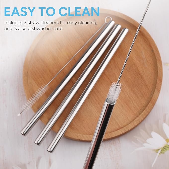 Metal Straw Replacement Set Compatible with Owala 24oz/32oz Freesip Water Bottle, Durable Stainless Steel Replacement Straws with 2 Cleaning Brushes-4Pcs