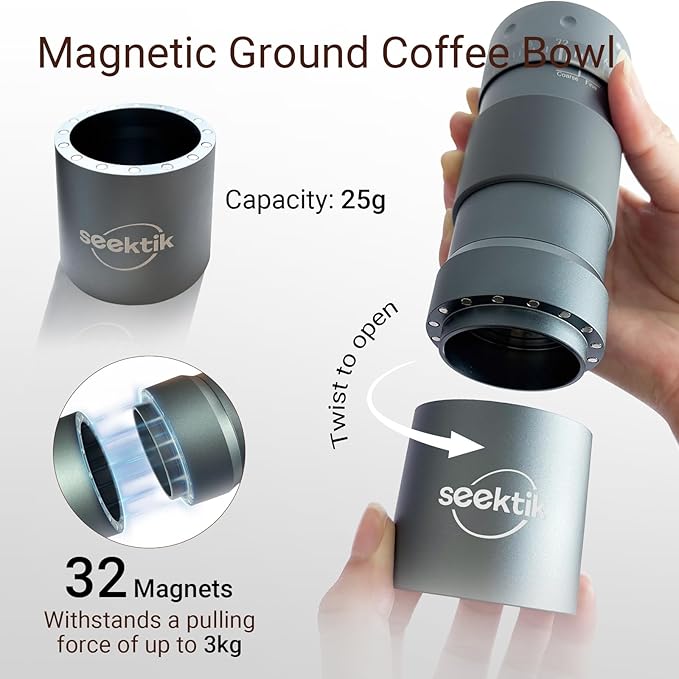 Manual Coffee Grinder with Numerical External Adjustable Setting Stainless Steel Conical Burr Hand Crank Coffee Mill for Cold Brew Espresso French Press Pour Over Drip with Foldable Handle- Grey