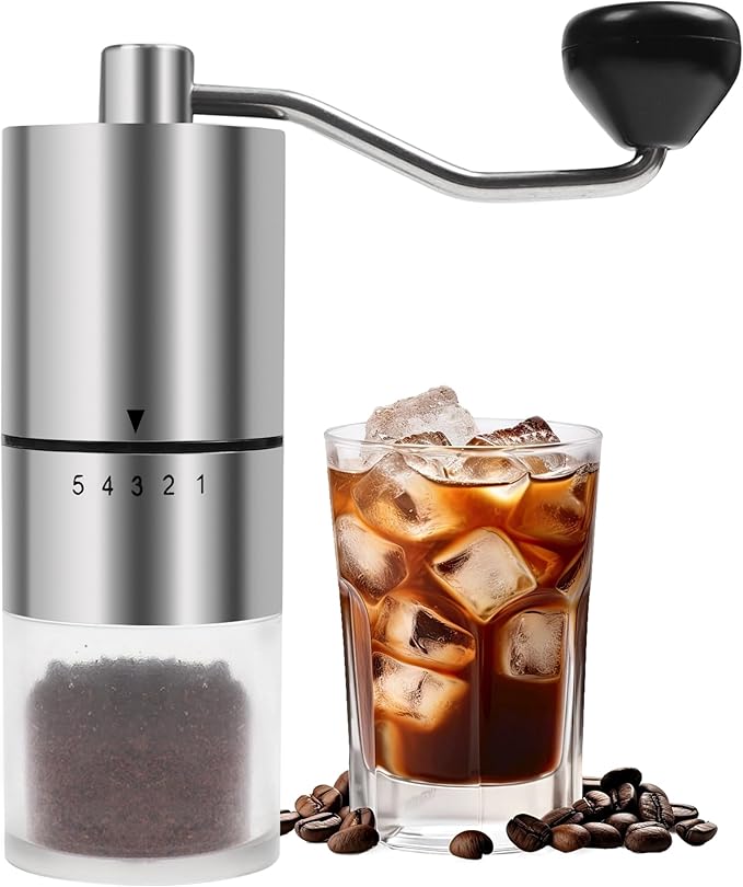 Rsoilch Manual Coffee Grinder | Ceramic Burr | 5 Grind Settings | Stainless Steel | Espresso to French Press