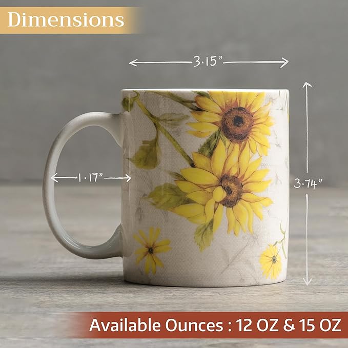 Maison d' Hermine Coffee Mug with Handles Fine Bone China Mugs Pack of One Tea Cups for Hot Beverages Cappuccino Latte Home Restaurant Office Perfect for Gift (Candice - Tournesol, 12 Ounce)
