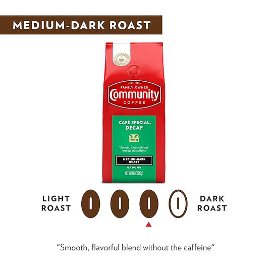 Community Coffee Café Special Decaf Ground Coffee, Medium Dark Roast, 32 Ounce Bag (Pack of 2)