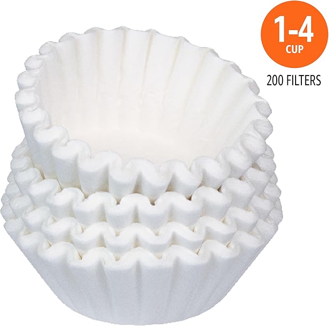 Amazon Basics Basket Coffee Filters for 1-4 Cup Coffee Makers, White, 200 Count
