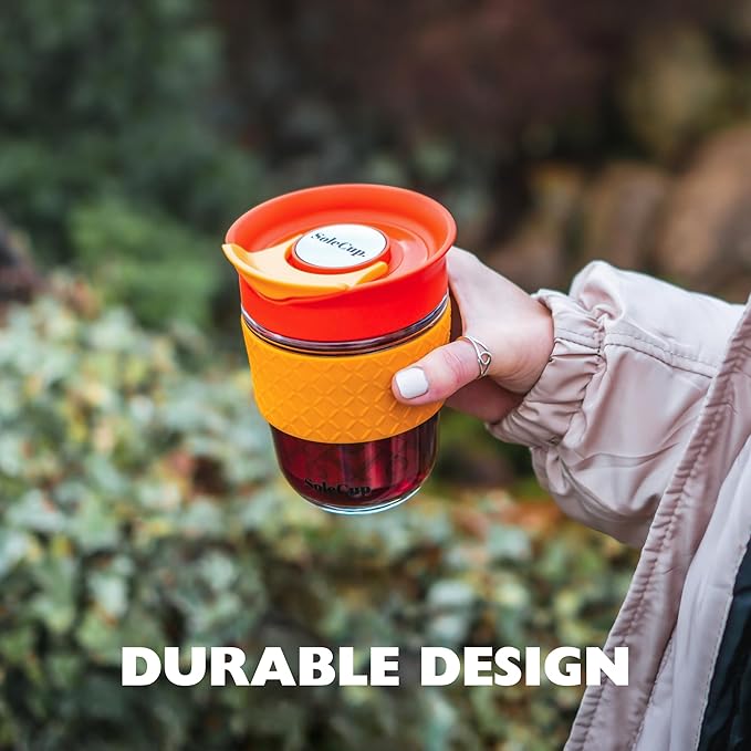 Travel Mug Loose Tea Infuser - Detachable Tea Strainer with Spillproof Lid - BPA-Free Reusable Glass Travel Coffee Cup with Silicone Band (Pink, 12oz)