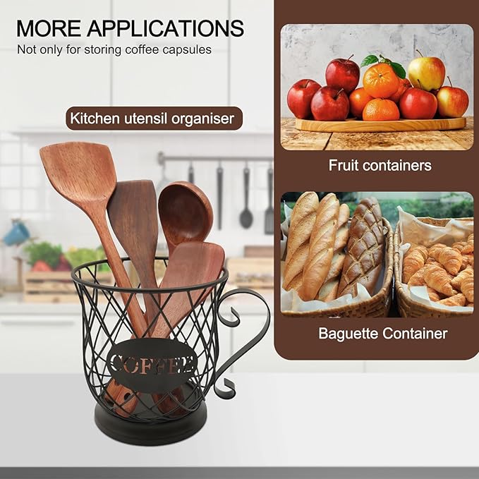 Coffee Pods Storage Basket, Capsule Holder for 35 K Cup Organizer, Basket Decor for Bar Countertop-Brown