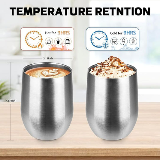 StarSpeed 12oz/16 Pack Wine Tumbler with lid, Stainless Steel Travel Mugs Stemless Double Wall Insulated Coffee Cup, Insulated Wine Glasses Travel Tumbler for Cold & Hot Drinks(Mix Color, 16)