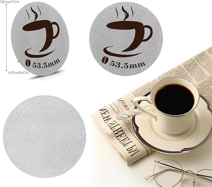 2 Packs 53.5mm Espresso Puck Screen, Reusable Puck Screen Replacement, Perfect Espresso Distribution Tool Compatible with Espresso Machine 53.5mm Portafilter Basket, 1.7mm Thickness 150μm