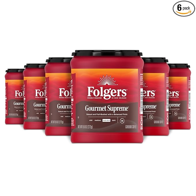 Folgers Gourmet Supreme Medium Dark Roast Ground Coffee, 9.6 Ounces (Pack of 6)