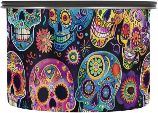 ALAZA Sugar Skulls Day Of Dead Airtight Coffee Bean Canister 900ml Food Storage Containers with Lids For Gournd, Tea, Sugar, Flour, Rice, Cereal, Candy Cookie Jar