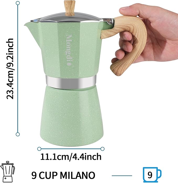 Mongdio Stovetop Espresso Maker Moka Pot, Cuban Coffee Maker Stove top coffee maker Moka Italian Espresso Greca Coffee Maker Brewer Percolator, 9 Espresso Cups, 15 oz - Green