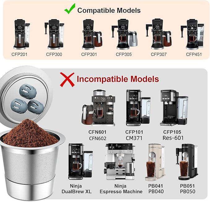 Stainless Steel Reusable K Cups Compatible with Ninja Coffee Maker, K Cup Reusable Coffee Pods,Permanent Reusable Coffee Filters for Ninja CFP201 CFP 300 CFP305 CFP301 CFP400 (1Pack)
