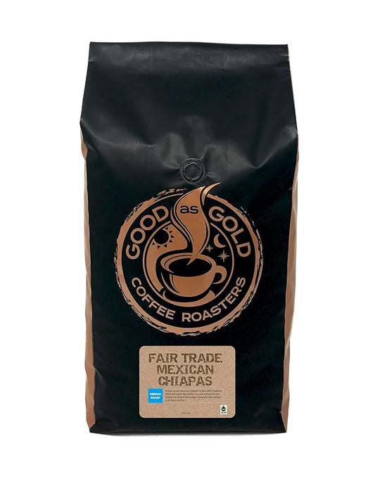 Mexican Chiapas Coffee Beans (5 LBS), Fair Trade, Medium Roast, Good As Gold Coffee Roasters