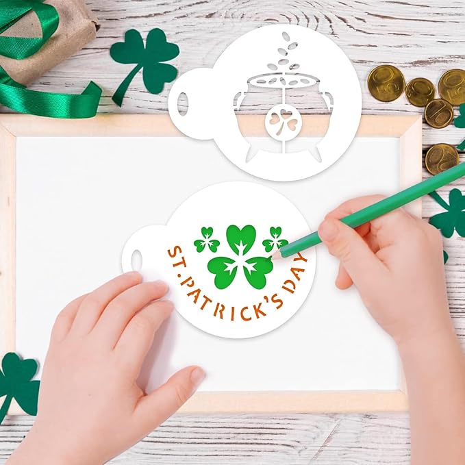 Partywind 30 PCS St Patrick's Day Cookie Stencils for Decorations, Saint Patricks Day Shamrock Stencils Templates for Cake Coffee, Irish Face Painting Ornaments
