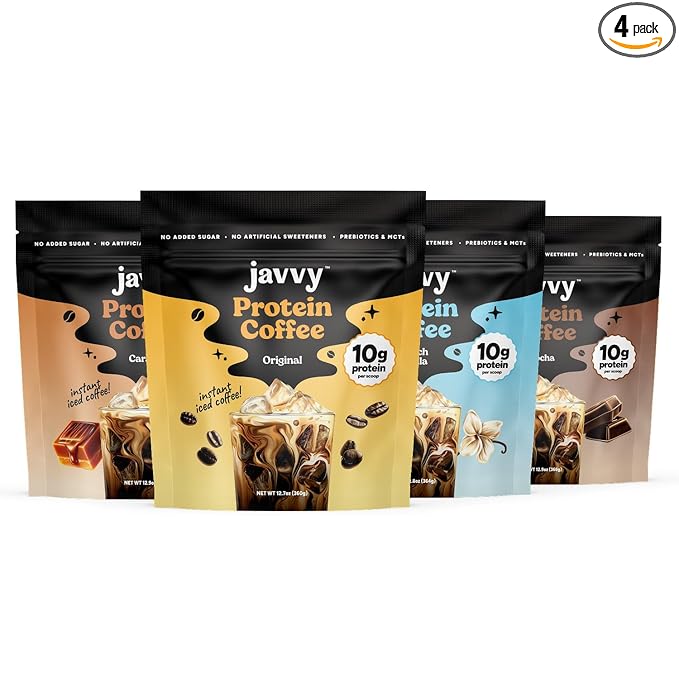 Protein Iced Coffee - Premium Whey Protein & Instant Iced Coffees - 100% Natural Cold Brew - Zero Artificial Flavors & Sweeteners, 80 mg Caffeine Per Serving, No Added Sugar, 20 Servings - 4 Pack