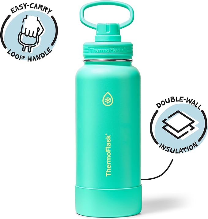 ThermoFlask 32 oz Double Wall Vacuum Insulated Stainless Steel Water Bottle with Spout Lid, Screamin' Green