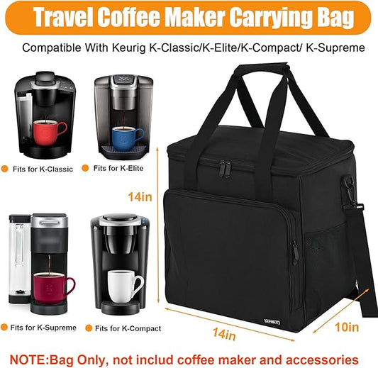 Travel Coffee Maker Carrying Bag Compatible with Keurig K-Classic/K-Elite/K-Supreme/K-Compact,Single Serve Coffee Maker Portable Storage Bag with Shoulder Strap(Patented Design)
