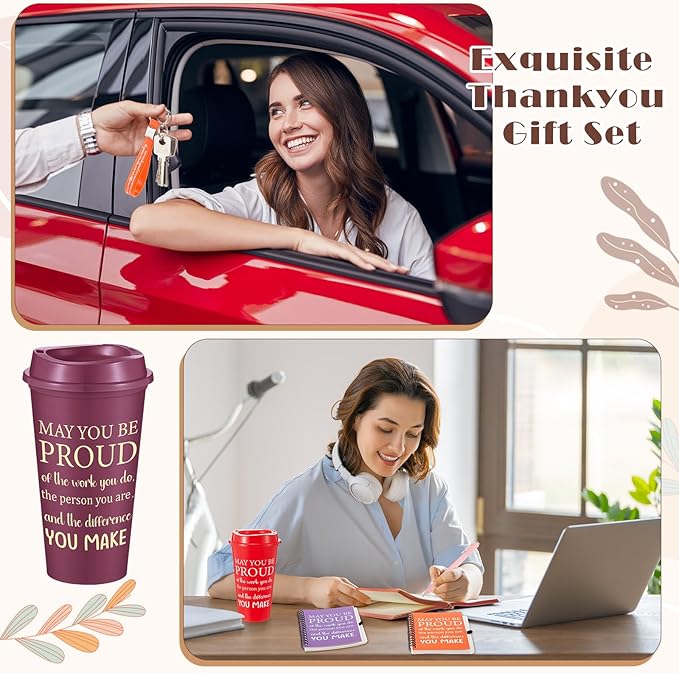 Skylety 12 Set/48 Pcs Employee Appreciation Gifts Bulk Christmas Thank You Gift Set 16 oz Coffee Cups Notebooks Pens Keychains for Staff Team Coworker (Classic Color,May You Be Proud of the Work)