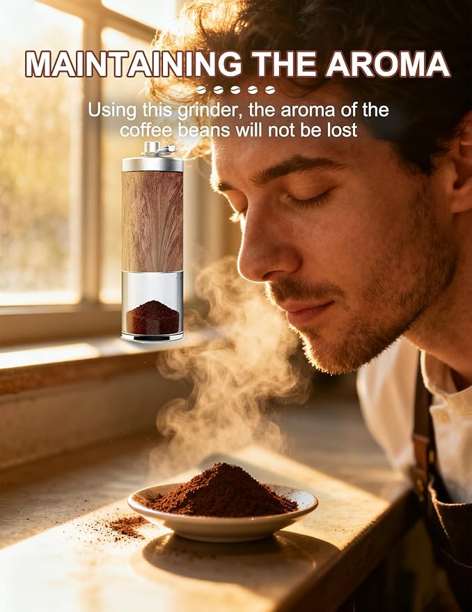 Manual Coffee Grinder with 5 Adjustable Settings Portable Conical Burr Mill with 30g Capacity for Espresso French Press Pour Over Travel & Home Use Elegant Wood Grain Finish