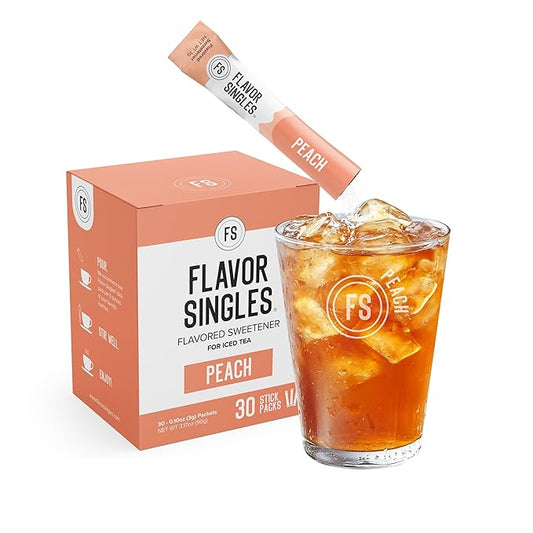 Flavor Singles Peach Powdered Sweetener Packets for Tea, Travel Ready Single-Serve Syrup Alternative, 30 Count (Pack of 1)