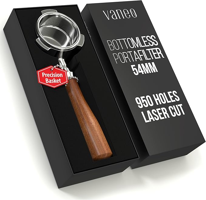 54mm Bottomless Portafilter 18-21g Precision Basket with 950 Laser-Cut Holes for High Extraction Compatible for Breville Barista Express, Pro, Touch, Impress, Bambino, Bambino Plus and Infuser