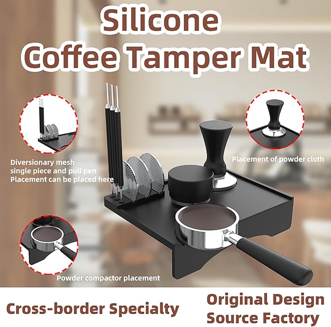 Joyeee Espresso Tamping Pad, Silicone Espresso Tamper Mat Small Coffee Tamping for Home Kitchen Office Bar Shop Worktop Espresso Machine, Smooth Surface, Easy to Clean, Black 7.7 x 5.8 inch
