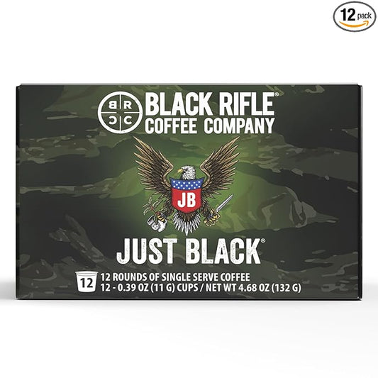 Black Rifle Coffee Company Just Black, 12 Count, Medium Roast K Cups - Single Serve K Cups Coffee Pods - Kcup Pods Compatible with Keurig 1.0 & 2.0 - Made from Arabica Beans