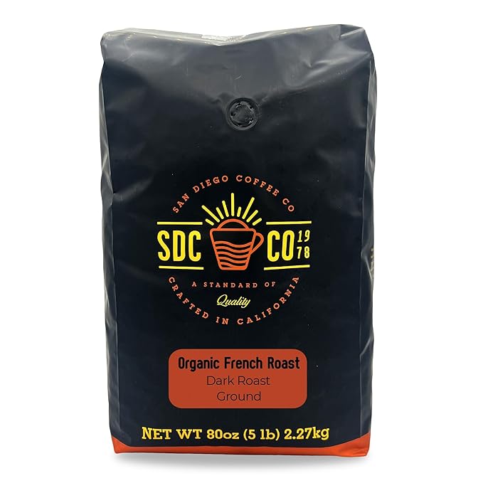 San Diego Coffee Organic French Roast, Dark Roast, Ground Coffee, 5-Pound Bag Café molido tostado