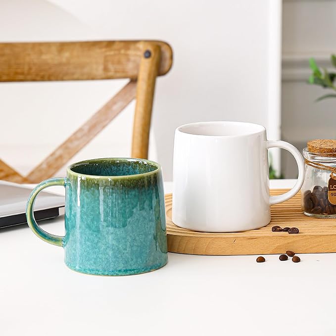 Mkour 20oz Large Ceramic Coffee Mugs, Handmade Cup, Big Tea Cups with Large Handle for Office and Home, Microwave and Dishwasher Safe (Crystal Green)