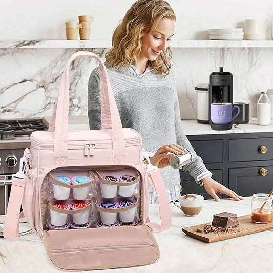 BAGSPRITE Coffee Maker Travel Bag Compatible with Keurig K-Mini Mate, Carrying Case for K-Cup Single Serve Coffee Maker, Portable Coffee Maker Case with Pod Organizer, Mug Pockets & Shoulder Strap