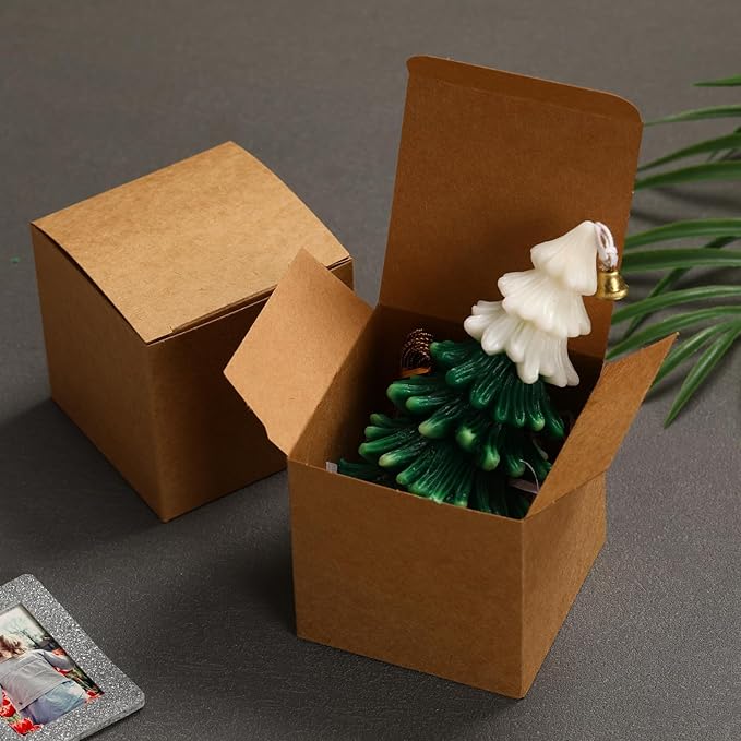 100 Pack Push-Form Gift Boxes 3x3x3 Mini Gift Boxes with Lids for Cookies Candies, Mugs,Candles,Ornaments,Treats & Crafting - Bulk Small Boxes for Bridesmaid Proposal,Wedding,Birthday & Party Favor, Brown