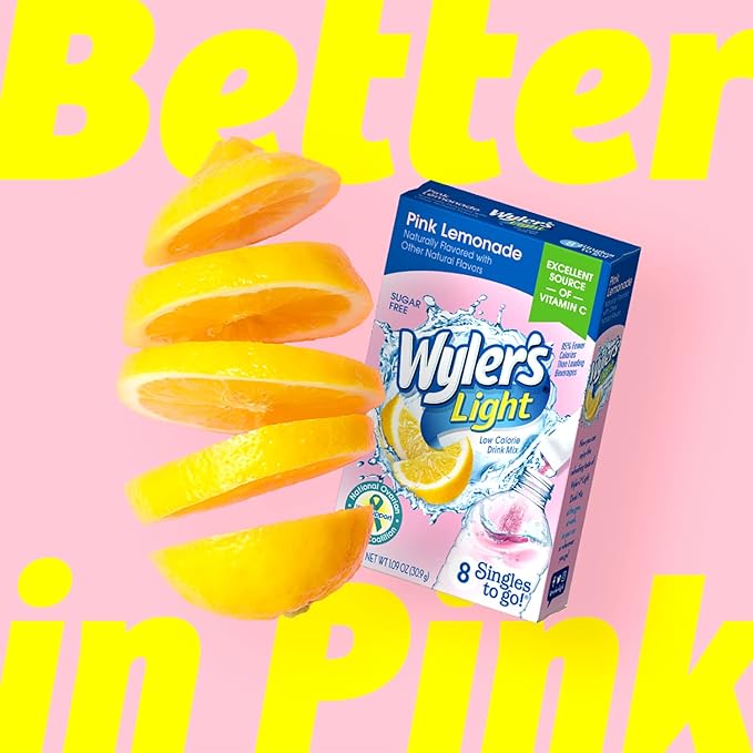 Wyler's Light Singles To Go Powder Drink Mix, Pink Lemonade, 8 Count (Pack of 3)