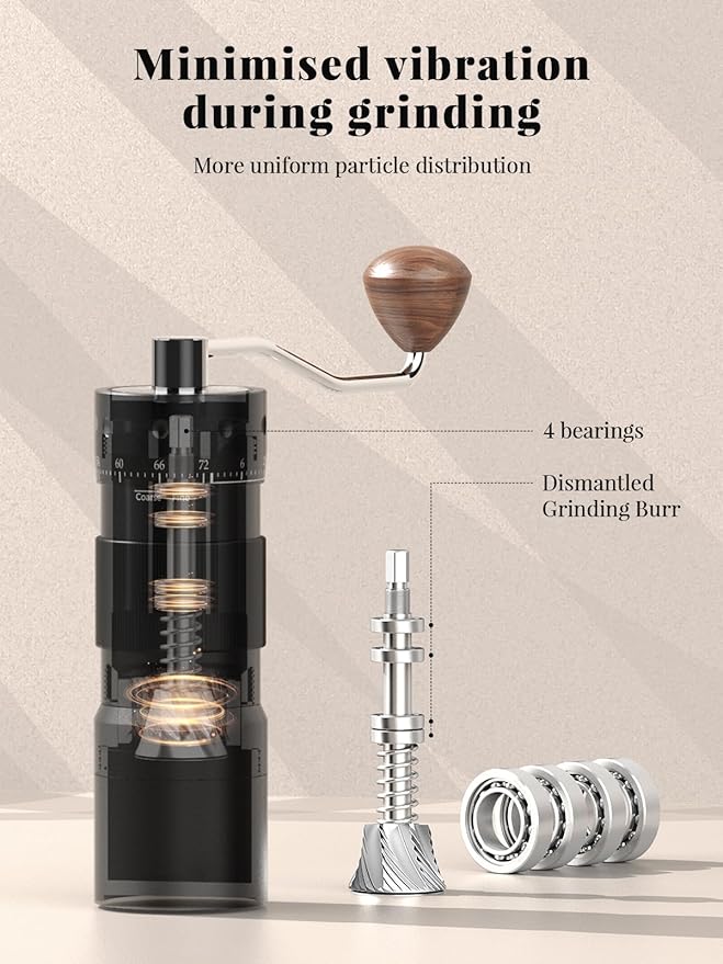 Manual Coffee Grinder for Espresso & Pour Over, External Adjustable Burr Grinder with 16μm Precision, CNC Stainless Steel Conical Burr, Aluminium Body, Drill Compatible, Black