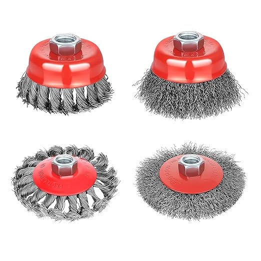 Gaquolam Wire Wheel Brush for 4 1/2 Angle Grinder, 5/8"-11 Thread Arbor,4 & 3 Inch Twist Knotted Coarse Crimped Wire Brushes (4pcs Wire Wheels)