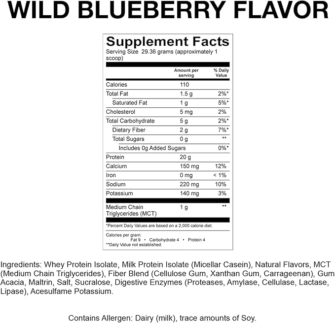 Devotion Nutrition Protein Powder Wild Blueberry – 20g Whey Isolate & Casein Protein Blend – No Added Sugar, Low Carb, Gluten-Free, Keto-Friendly, 1g MCT, Kosher – 2lb Pouch