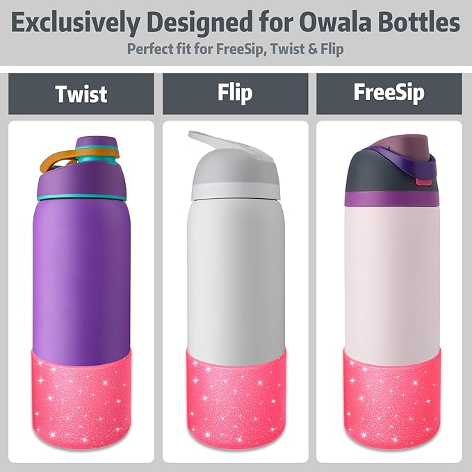 Silicone Boot for Owala 32oz Water Bottle – Anti-Slip Protective Cover, Bottle Boot, Base Cover Compatible with FreeSip, Sleeve for Stainless Steel Tumblers (Glitter Rose Red, 32OZ)