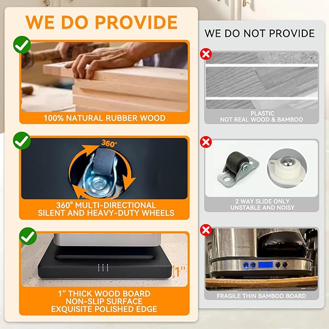 Wood Appliance Slider with 360' Wheels,14.5"D x 7.5"W Sliding Tray for Coffee Maker & Heavy Kitchen Appliances,Countertop Appliance slider for Kitchen Appliance, Premium Wood Rolling Tray,No Assemble