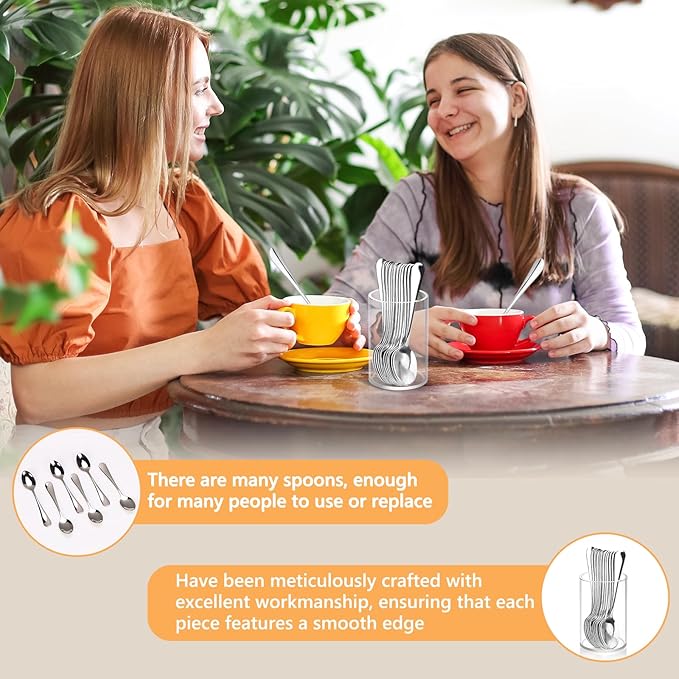 12 Pcs Mini Coffee Spoons with Holder 4.7 inch Demitasse Espresso Stainless Steel Spoon Tea Spoons set of 6 with Acrylic Cylinder Holder Small Coffee Spoon Silver for Cafe Bar Tea Party Home