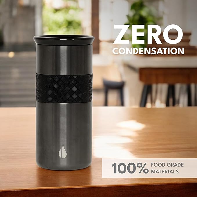 Elemental Artisan Insulated Tumbler, Triple Wall Coffee Travel Mug, Reusable Stainless Steel Coffee Tumbler with Ceramic Lid, Thermal Coffee Cups for Hot (6 Hrs) & Cold (18 Hrs), 16oz - Gunmetal