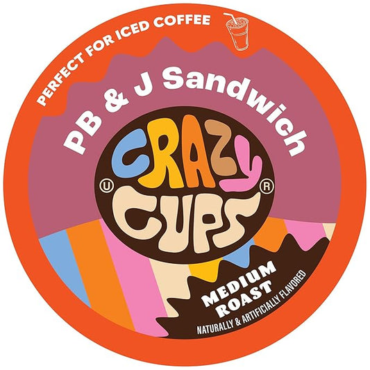 Crazy Cups Flavored Coffee for Keurig K-Cup Machines, Peanut Butter & Jelly Sandwich, Hot or Iced Drinks, 22 Single Serve, Recyclable Pods(Pack of 1)