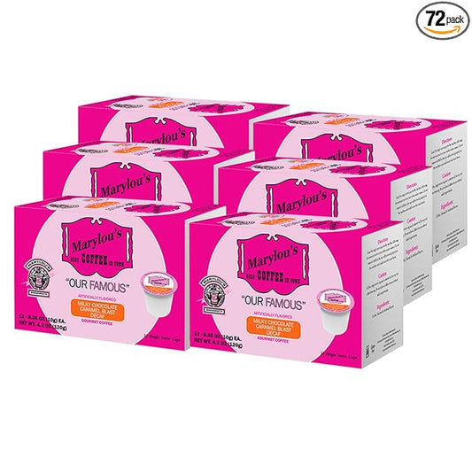 Marylou’s Coffee – Milky Chocolate Caramel Blast Flavored Gourmet Decaf Coffee – Single Serve Coffee Pods, Compatible with Keurig Brewers – 72 Pods