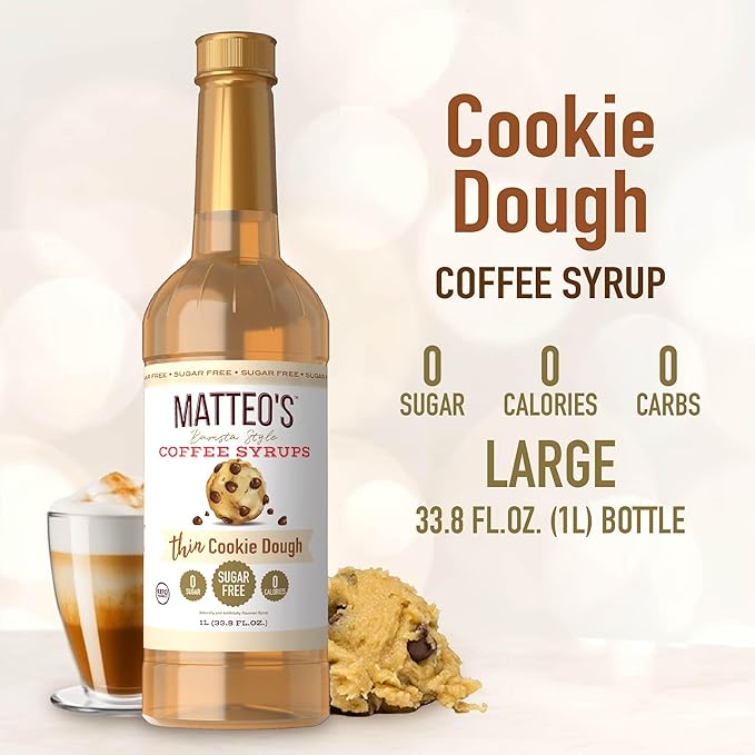 Matteo's Cookie Dough Coffee Syrup – Sugar-Free, Zero Calories, Keto Friendly, 33.8 oz