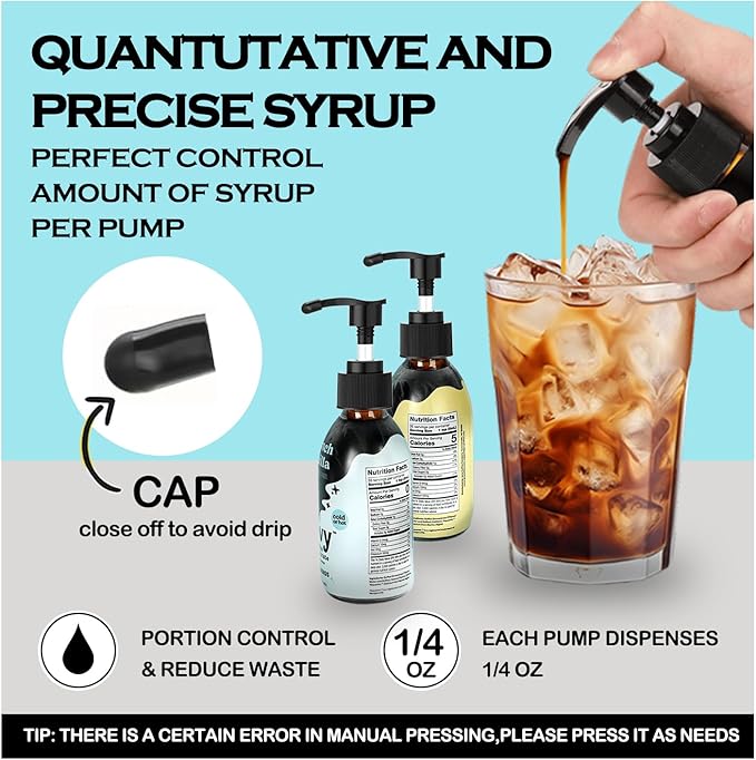 Syrup Pump for Javy Coffee Concentrate 6fl oz, 4 Pack Syrup Pump Dispenser Compatiable with Javy Protein Coffee Concentrate for 177ml Bottle, Replaces Measuring Spoon