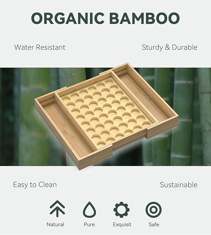 for Nespresso Original Capsules - Expandable Bamboo Coffee Pod Storgae for Counter Drawer Insert - 48 Capsules & Tea Bags Organizer (Expands from 11.6” to 18”)