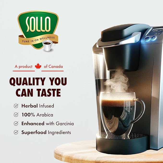 SOLLO Organic Slim Coffee Pods, Medium Roast, Low Acid, Diet-Support, Slim, Single Serve Pods, Compatible With 2.0 K-Cup Keurig Brewers, 24 K Cup