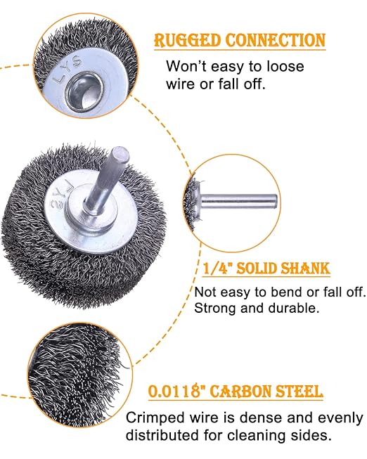 2 Inch Wire Wheel Brush Wire Wheel Brush for Drill Attachment,Rocaris 4 Pack Heavy Duty Wire Brushes Removal Paint Rust & Corrosion, 0.0118" Carbon Steel Wire, 1/4in Shank, 20000RPM