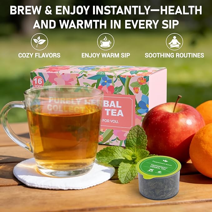 Decaf & Soothing Herbal Tea Gift Set - Relaxing Chamomile Lavender, Cinnamon Apple & Hibiscus Tea, Assorted Variety Tea Gift Set for Women, 7 Flavors, 16Pods