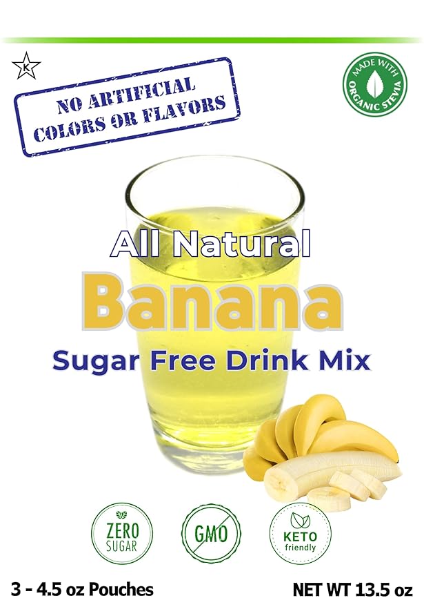 GramZero All Natural Banana Zero Calorie Sugar Free Drink Mix, Great For Nutrition Club Loaded Tea, Stevia Sweetened