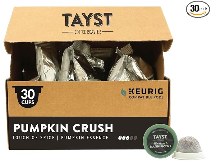 Tayst Coffee Pods, Pumpkin Crush Medium Roast, K Cups Compatible with Keurig Coffee Maker, Sustainable Single Serve, Pack of 30