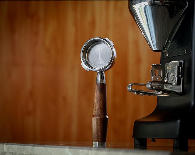 KNODOS 58mm Bottomless Portafilter for Gaggia Classic Pro, Evo, E24 Espresso Machines With Upgraded Walnut Handle and 18-21 Gram Filter Basket