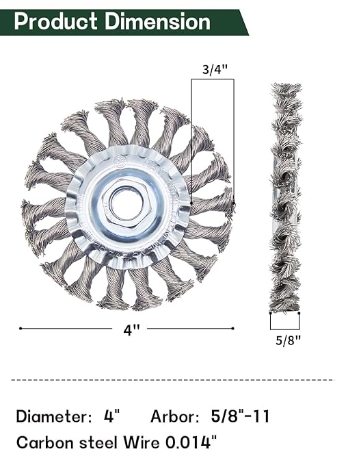 OSFTBVT Knotted Wire Wheel Brush 4in 5/8-11 Threads Arbor for 4-1/2" Angle Grinder - 1pcs